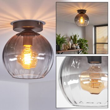 Koyoto Plafondlamp, Kogellampje 20 cm Duidelijk, Rookkleurig, 1-licht