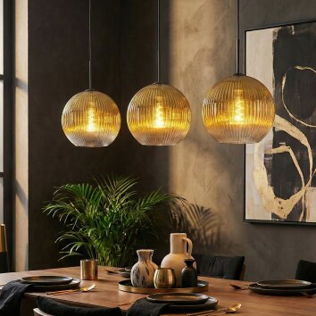 Koyoto Hanglamp, Kogellampje, Hanglamp Goud, Duidelijk, 3-lichts