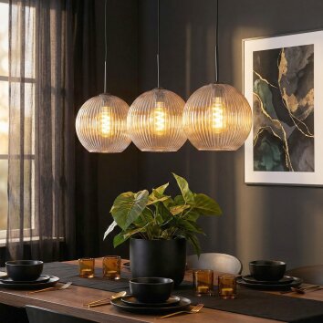 Koyoto Hanglamp, Kogellampje, Hanglamp Amber, Duidelijk, 3-lichts