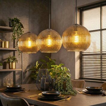 Koyoto Hanglamp, Kogellampje, Hanglamp Goud, 3-lichts