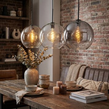 Koyoto Hanglamp, Kogellampje, Hanglamp Amber, Duidelijk, Rookkleurig, 3-lichts