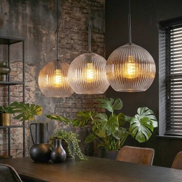 Koyoto Hanglamp, Kogellampje, Hanglamp Amber, Duidelijk, Rookkleurig, 3-lichts