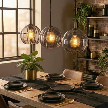 Koyoto Hanglamp, Kogellampje, Hanglamp Rookkleurig, 3-lichts