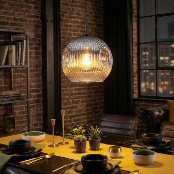 Ripoll Hanglamp, Kogellampje, Hanglamp Chroom, Duidelijk, Rookkleurig, 1-licht