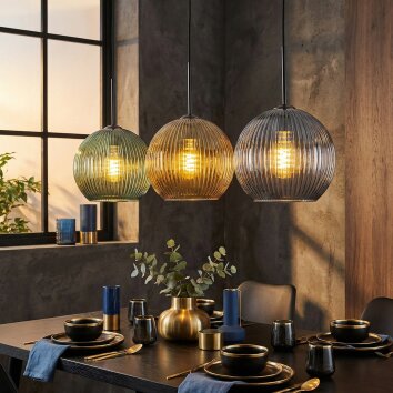 Koyoto Hanglamp, Kogellampje, Hanglamp Blauw, Goud, Groen, 3-lichts