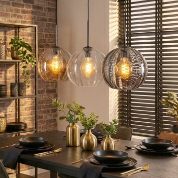 Koyoto Hanglamp, Kogellampje, Hanglamp Amber, Duidelijk, Rookkleurig, 3-lichts