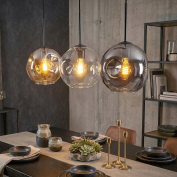 Ripoll Hanglamp, Kogellampje, Hanglamp Amber, Duidelijk, Rookkleurig, 3-lichts