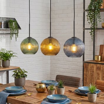 Koyoto Hanglamp, Kogellampje, Hanglamp Blauw, Goud, Groen, 3-lichts