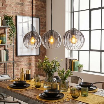 Koyoto Hanglamp, Hanglamp Duidelijk, Rookkleurig, 3-lichts