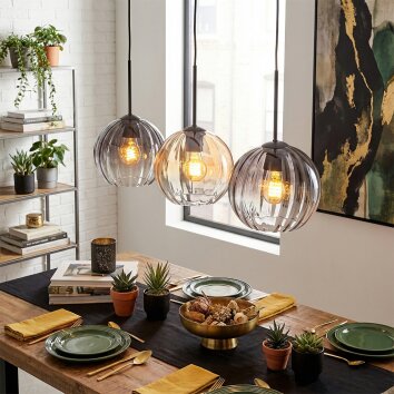 Koyoto Hanglamp, Hanglamp Amber, Duidelijk, Rookkleurig, 3-lichts