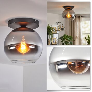 Koyoto Plafondlamp, Kogellampje 25 cm Chroom, Duidelijk, Rookkleurig, 1-licht