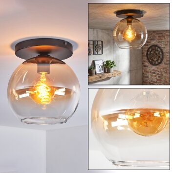 Koyoto Plafondlamp, Kogellampje 25 cm Amber, Duidelijk, 1-licht