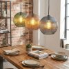 Koyoto Hanglamp, Kogellampje, Hanglamp 30 cm Blauw, Groen, Koperkleurig, 3-lichts