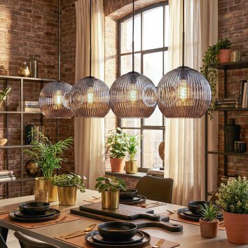 Ripoll Hanglamp, Kogellampje, Hanglamp Chroom, Rookkleurig, 4-lichts