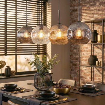 Ripoll Hanglamp, Kogellampje, Hanglamp Amber, Duidelijk, Rookkleurig, 4-lichts