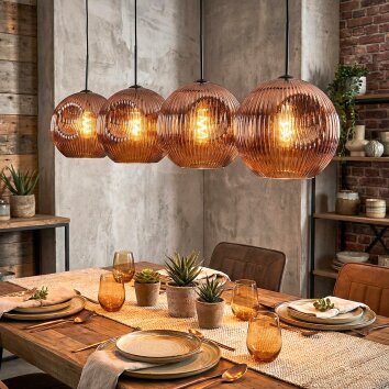Ripoll Hanglamp, Kogellampje, Hanglamp Koperkleurig, 4-lichts