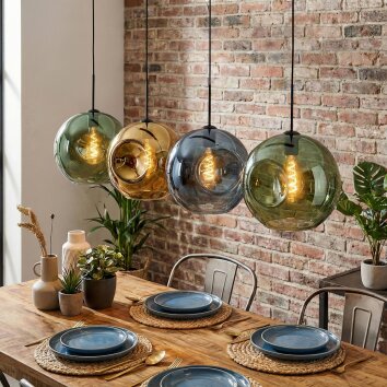 Ripoll Hanglamp, Kogellampje, Hanglamp Blauw, Goud, Groen, 4-lichts