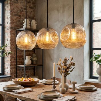 Ripoll Hanglamp, Kogellampje, Hanglamp Amber, 3-lichts