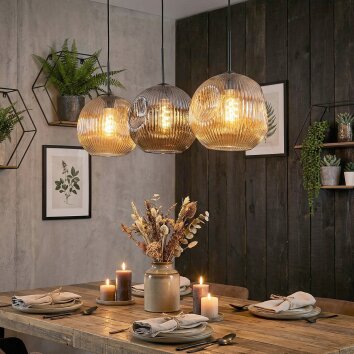 Ripoll Hanglamp, Kogellampje, Hanglamp Amber, Rookkleurig, 3-lichts