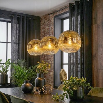 Ripoll Hanglamp, Kogellampje, Hanglamp Goud, Duidelijk, 3-lichts