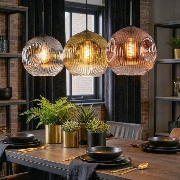 Ripoll Hanglamp, Kogellampje, Hanglamp Chroom, Goud, Duidelijk, Koperkleurig, Rookkleurig, 3-lichts