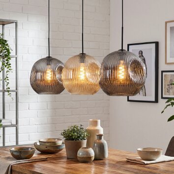 Ripoll Hanglamp, Kogellampje, Hanglamp Amber, Rookkleurig, 3-lichts