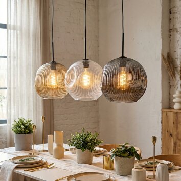 Ripoll Hanglamp, Kogellampje, Hanglamp Amber, Duidelijk, Rookkleurig, 3-lichts