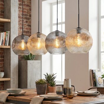 Ripoll Hanglamp, Kogellampje, Hanglamp Amber, Duidelijk, Rookkleurig, 4-lichts