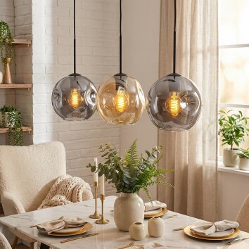 Koyoto Hanglamp, Kogellampje, Hanglamp Amber, Rookkleurig, 3-lichts