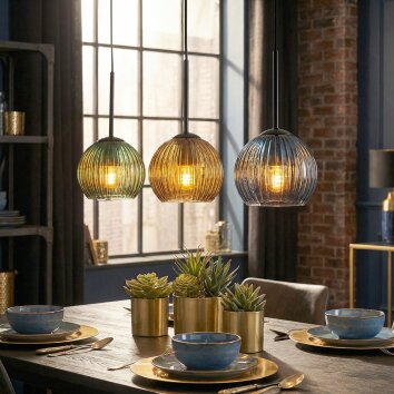 Koyoto Hanglamp, Kogellampje, Hanglamp Blauw, Goud, Groen, 3-lichts