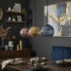Koyoto Hanglamp, Kogellampje, Hanglamp Blauw, Goud, Koperkleurig, 3-lichts