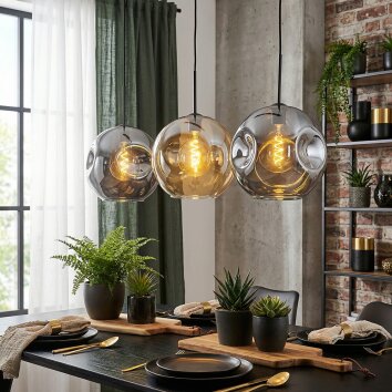 Ripoll Hanglamp, Kogellampje, Hanglamp Amber, Rookkleurig, 3-lichts