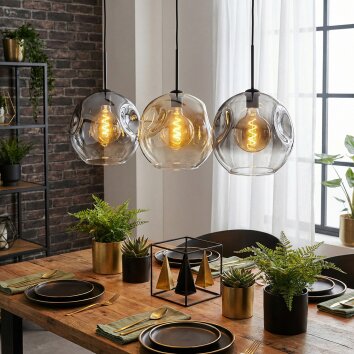 Ripoll Hanglamp, Kogellampje, Hanglamp Amber, Duidelijk, Rookkleurig, 3-lichts