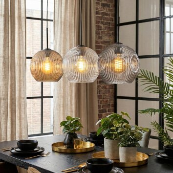 Ripoll Hanglamp, Kogellampje, Hanglamp Amber, Duidelijk, Rookkleurig, 3-lichts