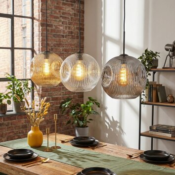 Ripoll Hanglamp, Kogellampje, Hanglamp Amber, Duidelijk, Rookkleurig, 3-lichts