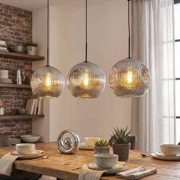 Ripoll Hanglamp, Kogellampje, Hanglamp Chroom, Rookkleurig, 3-lichts