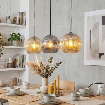 Ripoll Hanglamp, Kogellampje, Hanglamp Amber, Rookkleurig, 3-lichts