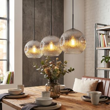 Ripoll Hanglamp, Kogellampje, Hanglamp Chroom, Duidelijk, Rookkleurig, 3-lichts