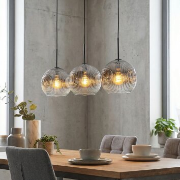 Ripoll Hanglamp, Kogellampje, Hanglamp Duidelijk, Rookkleurig, 3-lichts