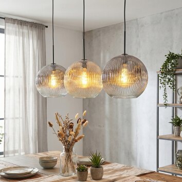 Ripoll Hanglamp, Kogellampje, Hanglamp Amber, Duidelijk, Rookkleurig, 3-lichts