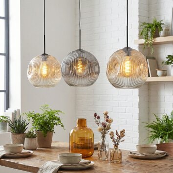 Ripoll Hanglamp, Kogellampje, Hanglamp Amber, Duidelijk, Rookkleurig, 3-lichts