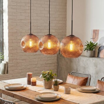Ripoll Hanglamp, Kogellampje, Hanglamp Koperkleurig, 3-lichts