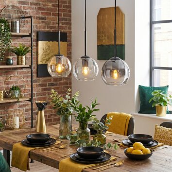 Koyoto Hanglamp, Kogellampje, Hanglamp Amber, Duidelijk, Rookkleurig, 3-lichts