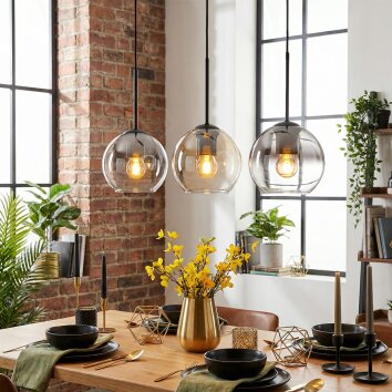 Koyoto Hanglamp, Kogellampje, Hanglamp Amber, Duidelijk, Rookkleurig, 3-lichts