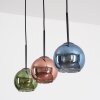 Koyoto Hanglamp, Kogellampje, Hanglamp Blauw, Groen, Koperkleurig, 3-lichts