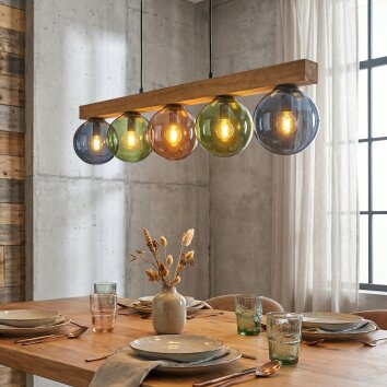 Gastor Hanglamp, Kogellampje, Hanglamp Natuurlijke kleuren, Zwart, 5-lichts