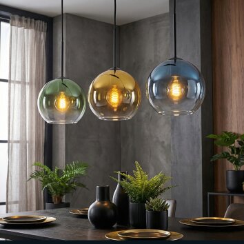 Koyoto Hanglamp, Kogellampje, Hanglamp Blauw, Goud, Groen, Duidelijk, 3-lichts