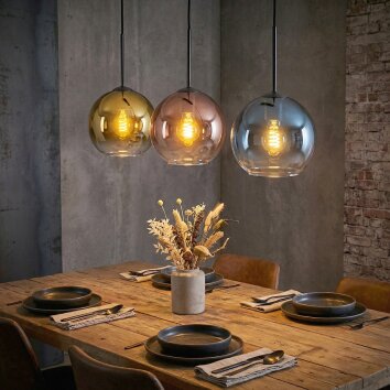 Koyoto Hanglamp, Kogellampje, Hanglamp Blauw, Goud, Duidelijk, Koperkleurig, 3-lichts