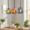 Koyoto Hanglamp, Kogellampje, Hanglamp Blauw, Groen, Koperkleurig, 3-lichts