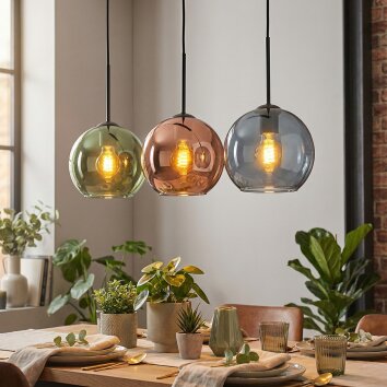 Koyoto Hanglamp, Kogellampje, Hanglamp Blauw, Groen, Koperkleurig, 3-lichts